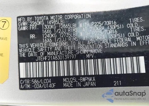 2003 Toyota Highlander Limited V6 from USA, damaged, VIN JTEHF21A830139197